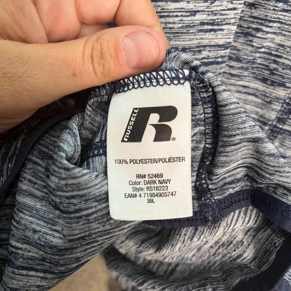 Russell Dri-Power 360 Heathered Navy Gray Hooded Long Sleeve Size Medium - Picture 10 of 11